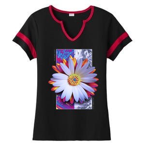 Holographic Lily Flower Ladies Halftime Notch Neck Tee