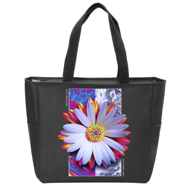 Holographic Lily Flower Zip Tote Bag