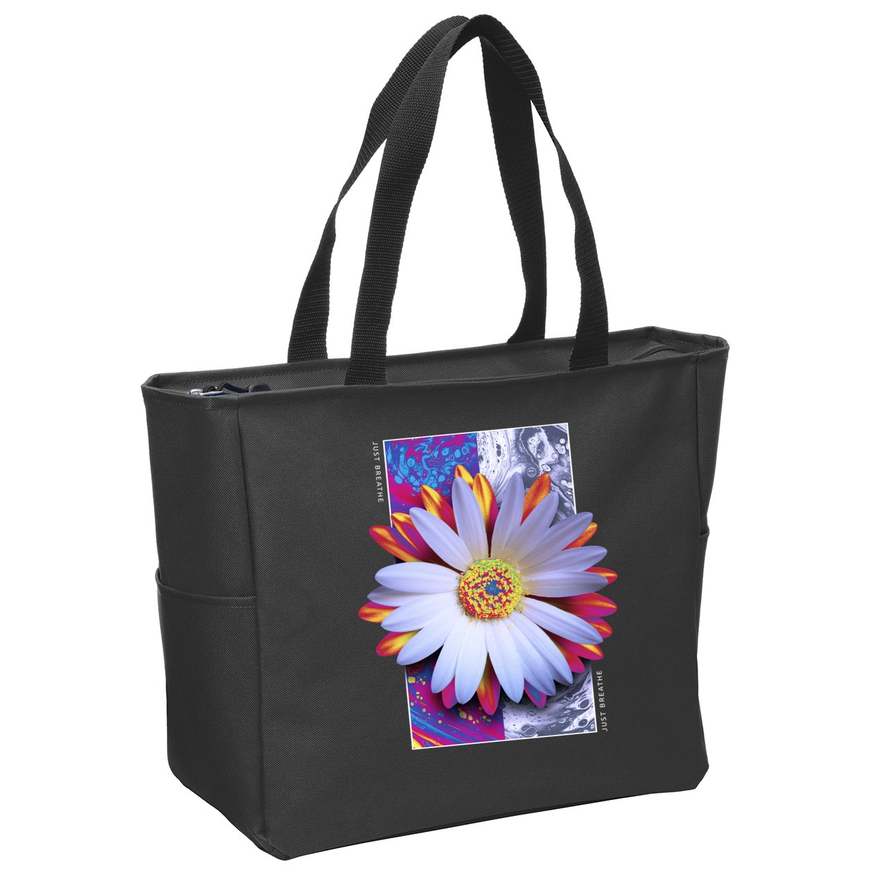 Holographic Lily Flower Zip Tote Bag
