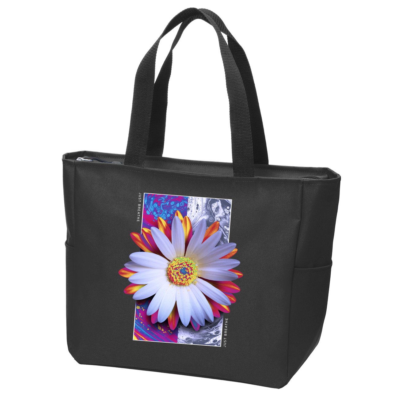 Holographic Lily Flower Zip Tote Bag