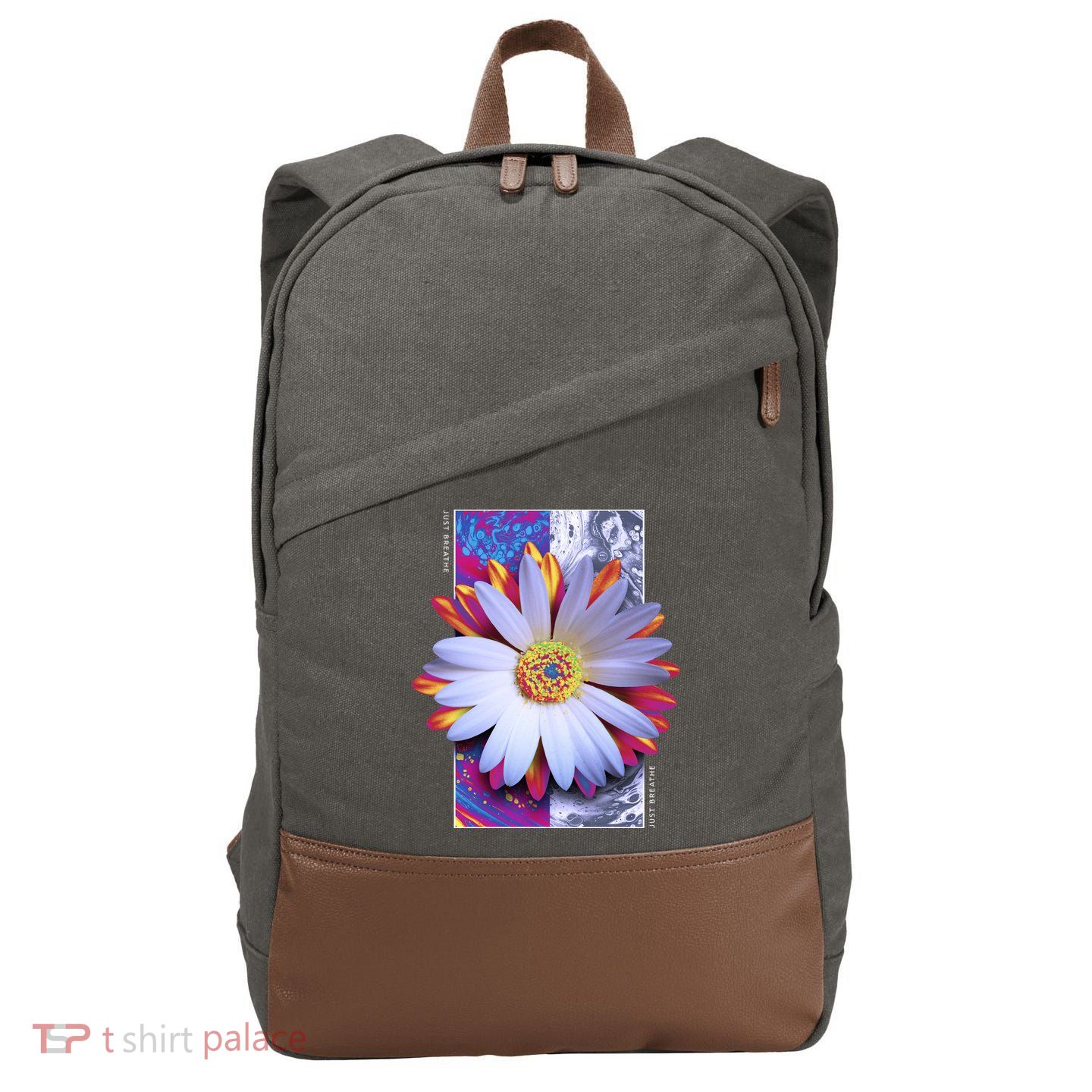 Holographic Lily Flower Cotton Canvas Backpack