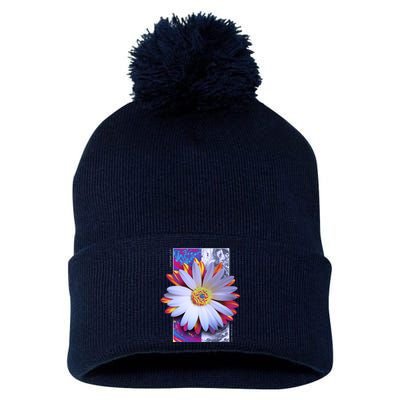 Holographic Lily Flower Pom Pom 12in Knit Beanie