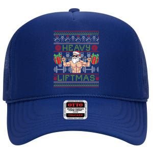 Heavy Liftmas Fitness Xmas Santa Ugly Christmas Bodybuilder Gift High Crown Mesh Back Trucker Hat