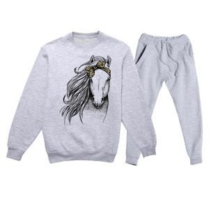 Horse Leopard Face Horseback Riding Horse Lover Premium Crewneck Sweatsuit Set