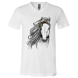 Horse Leopard Face Horseback Riding Horse Lover V-Neck T-Shirt