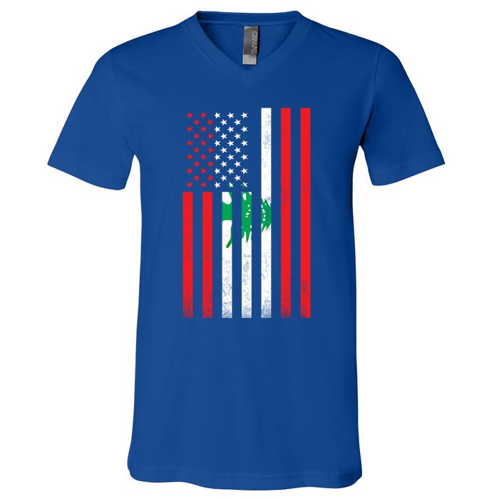 Half Lebanese Flag Vintage American Inside Me Usa Gift V-Neck T-Shirt