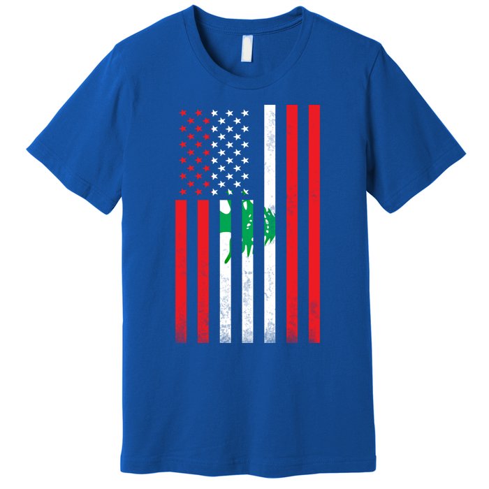 Half Lebanese Flag Vintage American Inside Me Usa Gift Premium T-Shirt