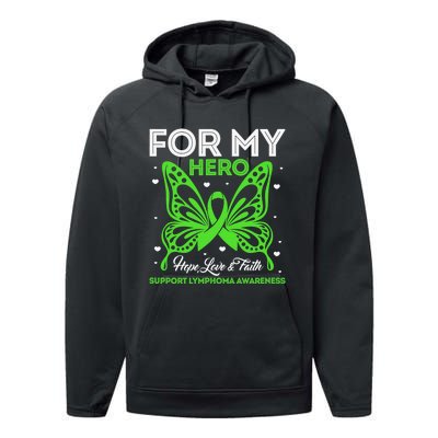 Hope Love & Faith Support Lymphoma Awareness Butterfly Performance Fleece Hoodie