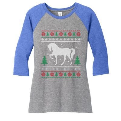 Horse Lover Funny Gift Horse Ugly Sweater Christmas Xmas Gift Women's Tri-Blend 3/4-Sleeve Raglan Shirt