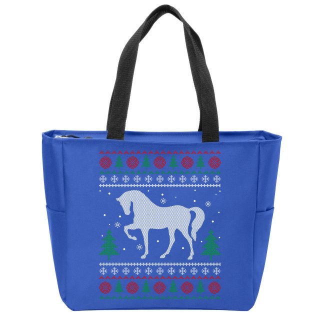 Horse Lover Funny Gift Horse Ugly Sweater Christmas Xmas Gift Zip Tote Bag