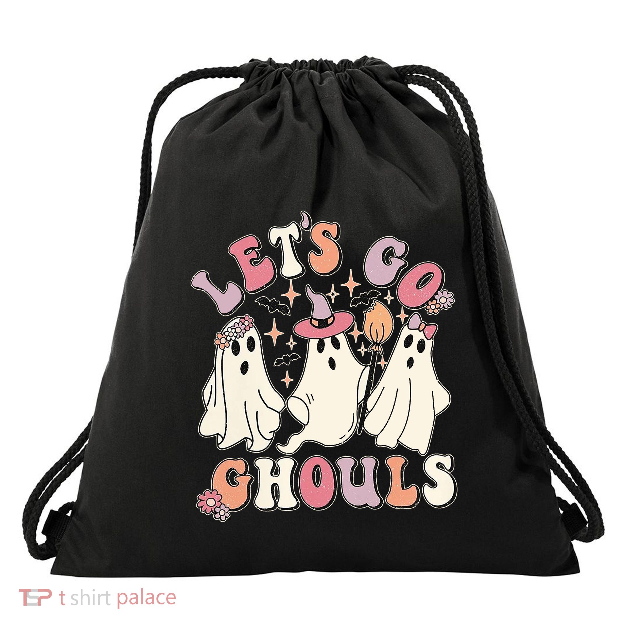 Halloween LetS Go Ghouls Drawstring Bag