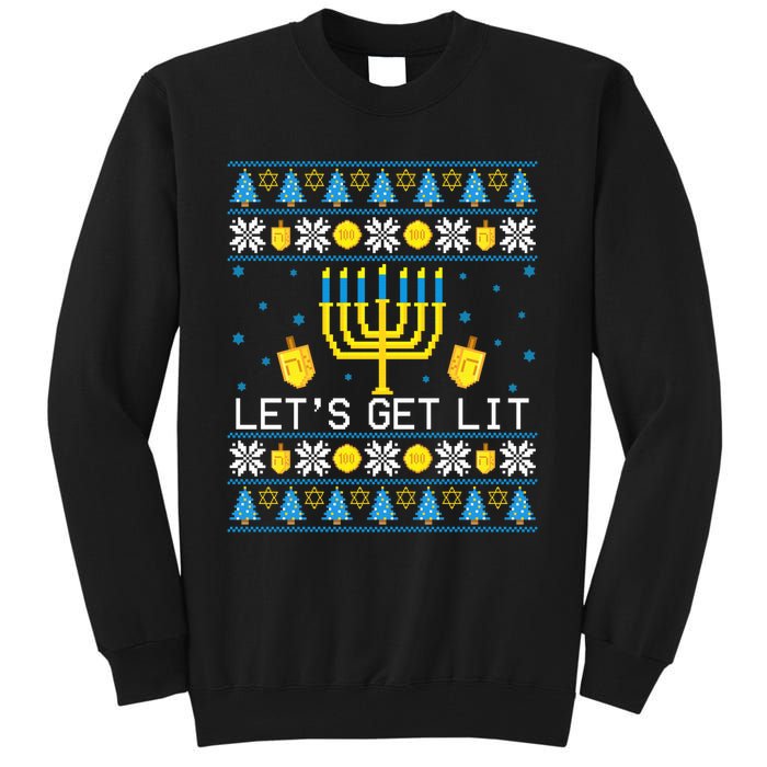 Hanukkah Let's Get Lit Jewish Ugly Sweater Channukah Menorah Tall Sweatshirt