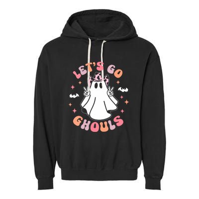 Halloween Lets Go Ghouls Ghost Retro Costume Garment-Dyed Fleece Hoodie