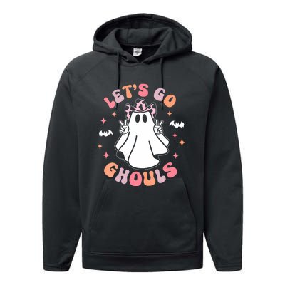 Halloween Lets Go Ghouls Ghost Retro Costume Performance Fleece Hoodie