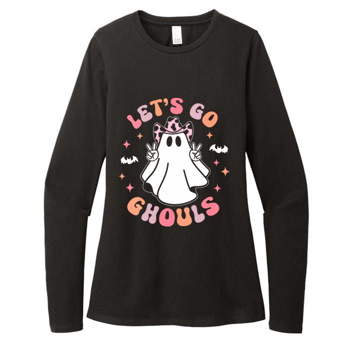 Halloween Lets Go Ghouls Ghost Retro Costume Womens CVC Long Sleeve Shirt