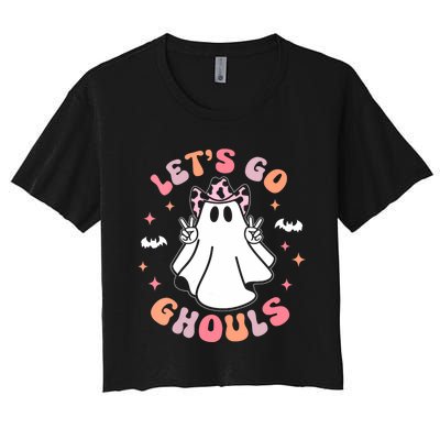 Halloween Lets Go Ghouls Ghost Retro Costume Women's Crop Top Tee