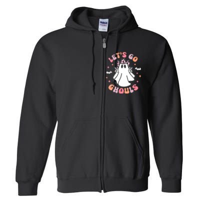 Halloween Lets Go Ghouls Ghost Retro Costume Full Zip Hoodie