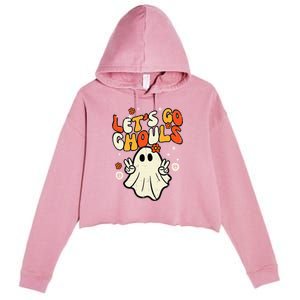 Halloween Lets Go Ghouls Ghost Crop Fleece Hoodie