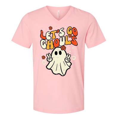 Halloween Lets Go Ghouls Ghost V-Neck T-Shirt