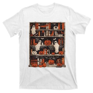 Halloween Library Ghost Books Halloween Teacher Halloween Book T-Shirt