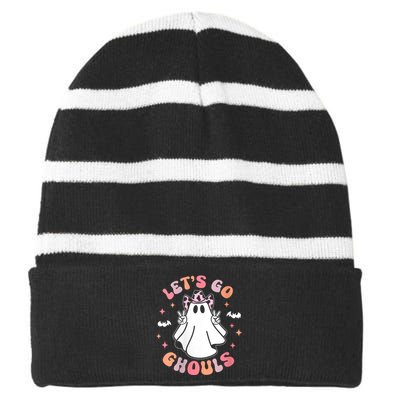 Halloween LetS Go Ghouls Ghost Retro Costume Striped Beanie with Solid Band