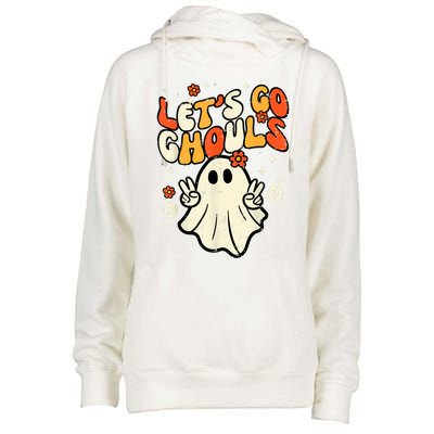 Halloween Lets Go Ghouls Ghost Retro Costume Women Girl Womens Funnel Neck Pullover Hood