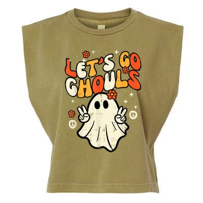 Halloween Lets Go Ghouls Ghost Retro Costume Women Girl Garment-Dyed Women's Muscle Tee