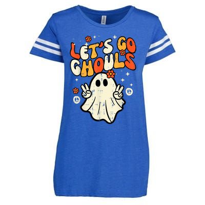 Halloween Lets Go Ghouls Ghost Retro Costume Women Girl Enza Ladies Jersey Football T-Shirt