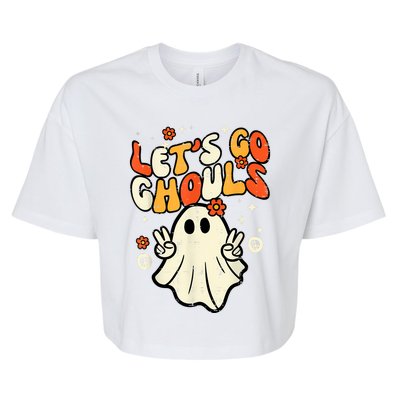 Halloween Lets Go Ghouls Ghost Retro Costume Women Girl Bella+Canvas Jersey Crop Tee