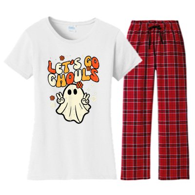 Halloween Lets Go Ghouls Ghost Retro Costume Women Girl Women's Flannel Pajama Set