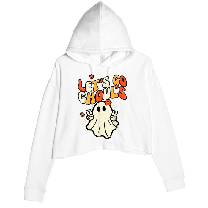 Halloween Lets Go Ghouls Ghost Retro Costume Women Girl Crop Fleece Hoodie