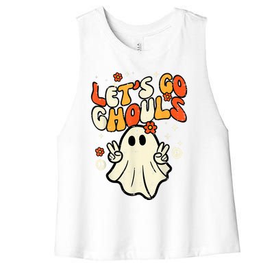 Halloween Lets Go Ghouls Ghost Retro Costume Women Girl Women's Racerback Cropped Tank