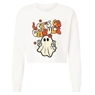 Halloween Lets Go Ghouls Ghost Retro Costume Women Girl Cropped Pullover Crew