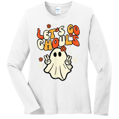 Halloween Lets Go Ghouls Ghost Retro Costume Women Girl Ladies Long Sleeve Shirt