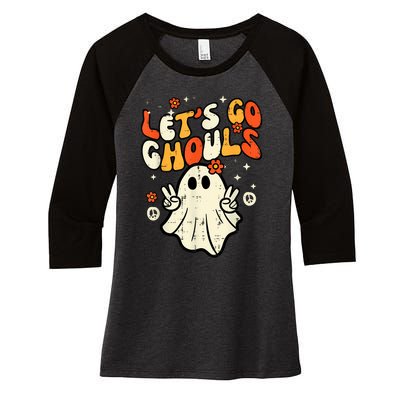 Halloween Lets Go Ghouls Ghost Retro Costume Women Girl Women's Tri-Blend 3/4-Sleeve Raglan Shirt