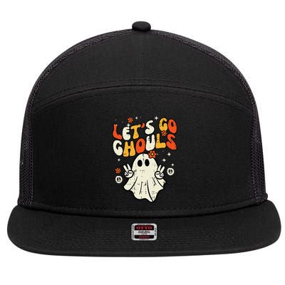 Halloween Lets Go Ghouls Ghost Retro 7 Panel Mesh Trucker Snapback Hat