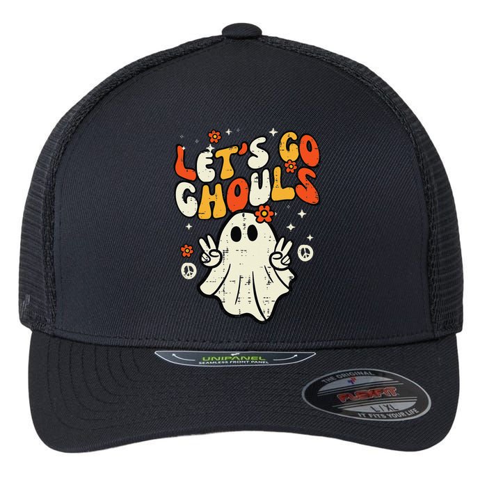 Halloween Lets Go Ghouls Ghost Retro Flexfit Unipanel Trucker Cap