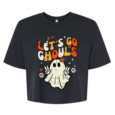 Halloween Lets Go Ghouls Ghost Retro Bella+Canvas Jersey Crop Tee