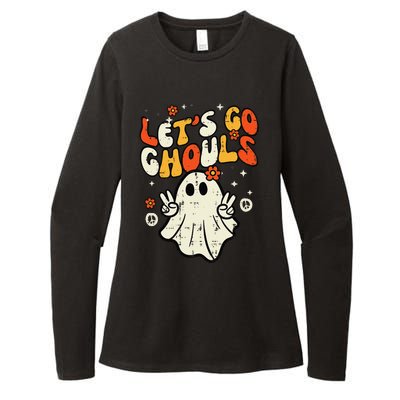 Halloween Lets Go Ghouls Ghost Retro Womens CVC Long Sleeve Shirt