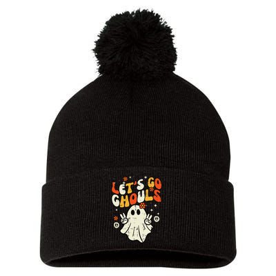 Halloween Lets Go Ghouls Ghost Retro Pom Pom 12in Knit Beanie