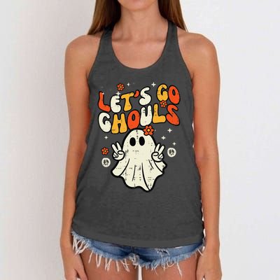 Halloween Lets Go Ghouls Ghost Retro Women's Knotted Racerback Tank