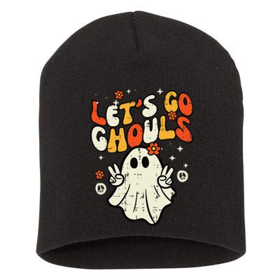 Halloween Lets Go Ghouls Ghost Retro Short Acrylic Beanie