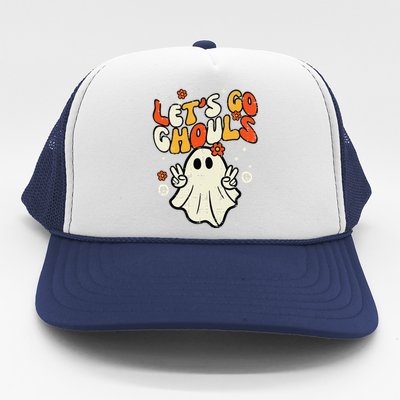 Halloween Lets Go Ghouls Ghost Retro Trucker Hat