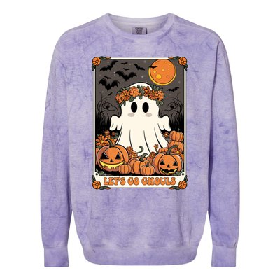 Halloween Lets Go Ghouls Ghost Retro Costume Tarot Card Gift Colorblast Crewneck Sweatshirt