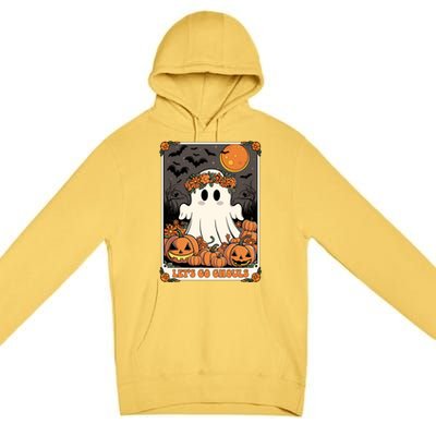 Halloween Lets Go Ghouls Ghost Retro Costume Tarot Card Gift Premium Pullover Hoodie