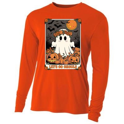 Halloween Lets Go Ghouls Ghost Retro Costume Tarot Card Gift Cooling Performance Long Sleeve Crew