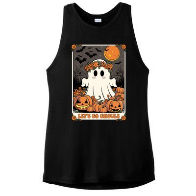 Halloween Lets Go Ghouls Ghost Retro Costume Tarot Card Gift Ladies PosiCharge Tri-Blend Wicking Tank