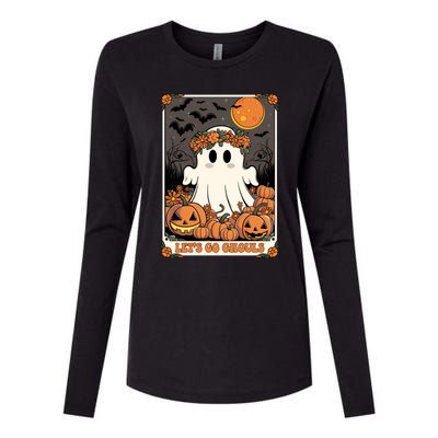 Halloween Lets Go Ghouls Ghost Retro Costume Tarot Card Gift Womens Cotton Relaxed Long Sleeve T-Shirt