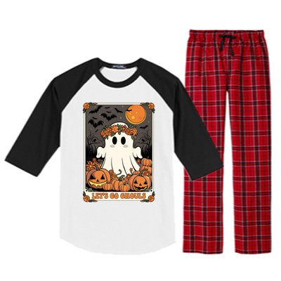 Halloween Lets Go Ghouls Ghost Retro Costume Tarot Card Gift Raglan Sleeve Pajama Set