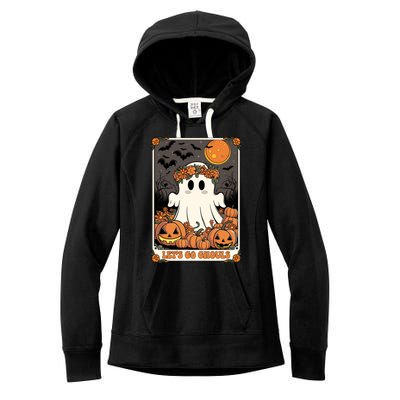 Halloween Lets Go Ghouls Ghost Retro Costume Tarot Card Gift Women's Fleece Hoodie